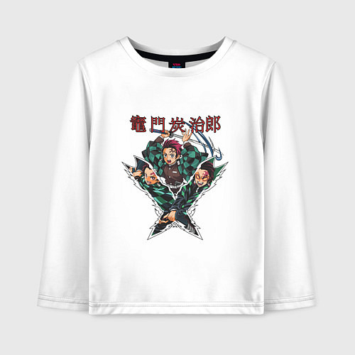 Детский лонгслив Тандзиро в ярости Клинок рассекающий демонов / Белый – фото 1