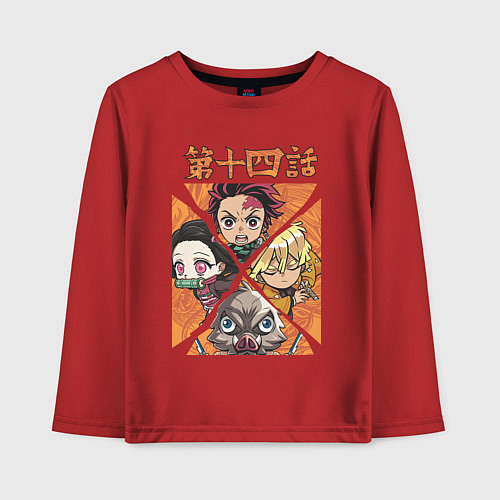 Детский лонгслив Тандзиро Незуко Инозука и Зеницу Клинок рассекающи / Красный – фото 1