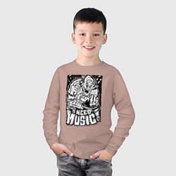 Лонгслив хлопковый детский Мне нужна музыка, цвет: пыльно-розовый — фото 2