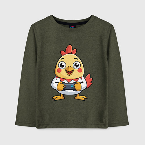Детский лонгслив Цыпленок геймер / Меланж-хаки – фото 1