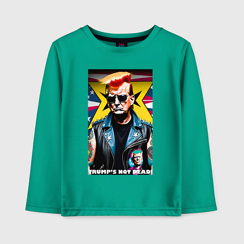 Детский лонгслив Trumps not dead - ai punk art / Зеленый – фото 1