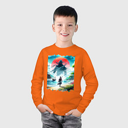 Лонгслив хлопковый детский Призрак Цусимы - самурай на берегу озера, цвет: оранжевый — фото 2