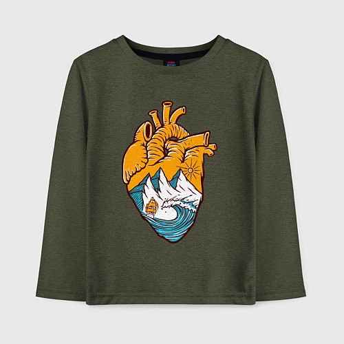 Детский лонгслив Сердце моряка / Меланж-хаки – фото 1