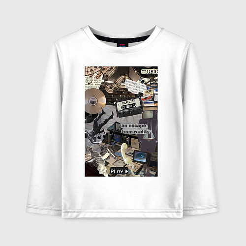Детский лонгслив Музыка коллаж / Белый – фото 1