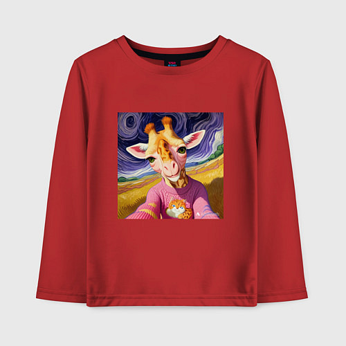 Детский лонгслив Селфи жирафа / Красный – фото 1