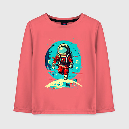 Детский лонгслив Космонавт на фоне луны / Коралловый – фото 1