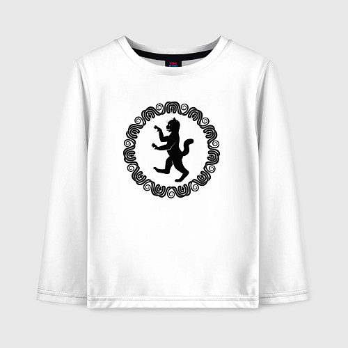 Детский лонгслив Окружённый змеями силуэт геральдического кота / Белый – фото 1