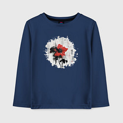 Лонгслив хлопковый детский Большой красный цветок в китайском стиле, цвет: тёмно-синий