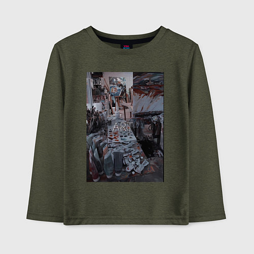 Детский лонгслив Художественный творческий беспорядок / Меланж-хаки – фото 1