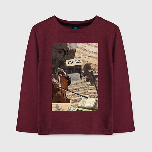Детский лонгслив Музыка эстетика / Меланж-бордовый – фото 1
