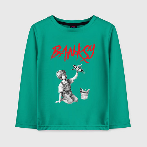 Детский лонгслив Стрит арт граффити Бэнкси - мальчик / Зеленый – фото 1