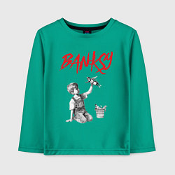 Лонгслив хлопковый детский Стрит арт граффити Бэнкси - мальчик, цвет: зеленый