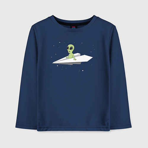 Детский лонгслив Пришелец в бумажном самолётике / Тёмно-синий – фото 1