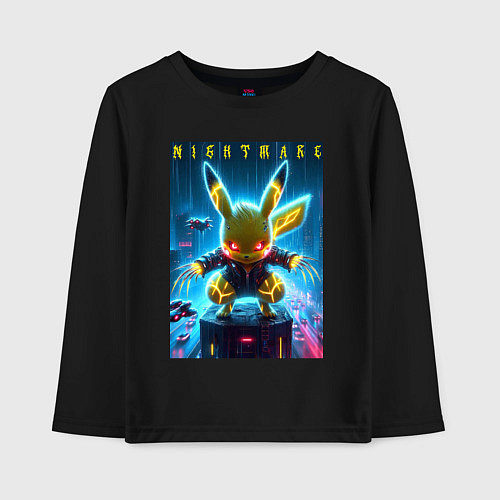 Детский лонгслив Cyber Pikachu - neon glow ai art / Черный – фото 1