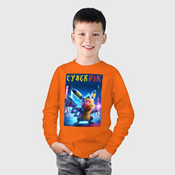 Лонгслив хлопковый детский Cyber Pikachu - ai art fantasy, цвет: оранжевый — фото 2