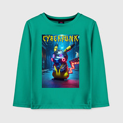 Лонгслив хлопковый детский Cyberpunk - cool Pikachu neon glow, цвет: зеленый