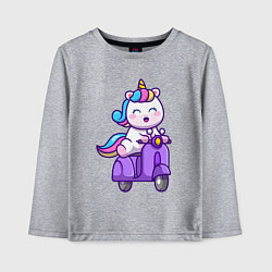 Лонгслив хлопковый детский Единорог на мотороллере, цвет: меланж