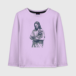 Лонгслив хлопковый детский Иисус держит милого енота на своих руках, цвет: лаванда
