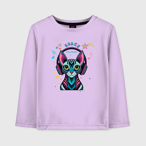 Детский лонгслив Кот в наушниках - музыка / Лаванда – фото 1