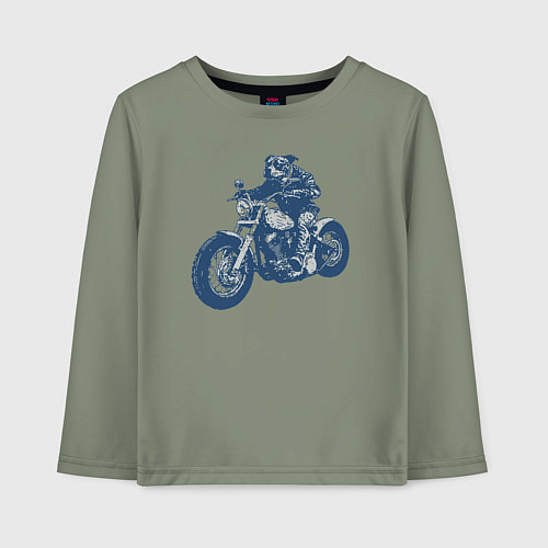 Детский лонгслив Питбуль байкер на чоппере мотоцикле / Авокадо – фото 1
