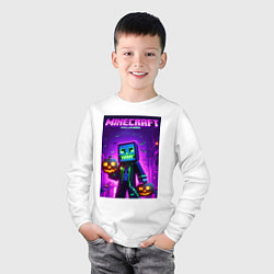 Лонгслив хлопковый детский Minecraft - halloween neon glow, цвет: белый — фото 2