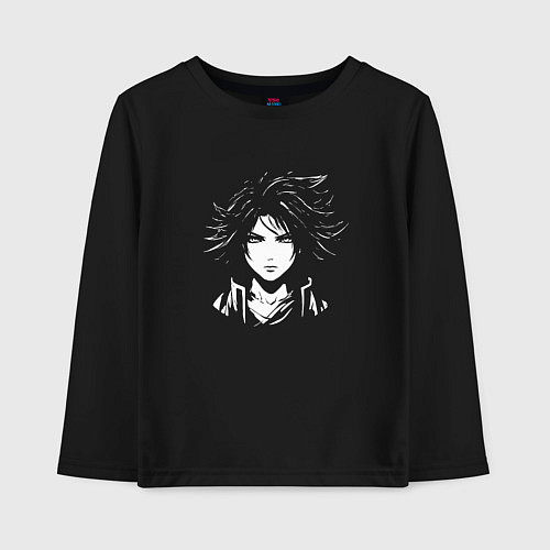 Детский лонгслив Аниме в чёрно белом / Черный – фото 1