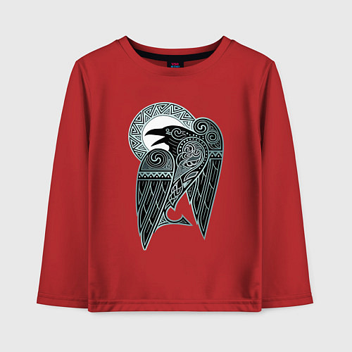 Детский лонгслив Кельтский ворон - скандинавский орнамент тату / Красный – фото 1
