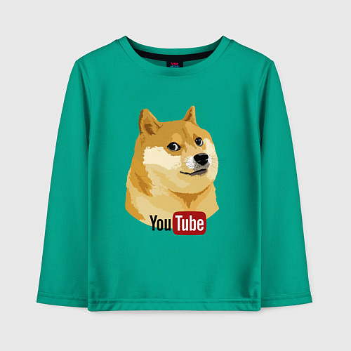 Детский лонгслив Пес мем жду ютуб / Зеленый – фото 1