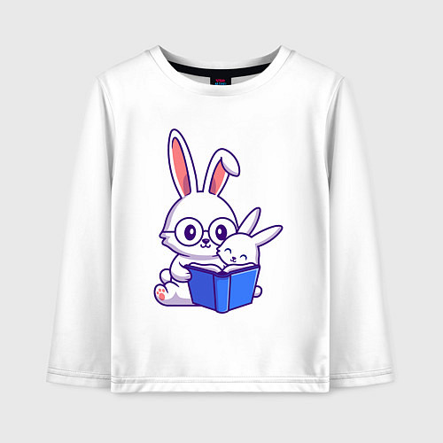Детский лонгслив Кролики с книжкой / Белый – фото 1