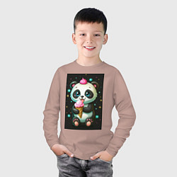 Лонгслив хлопковый детский Панда с мороженым, цвет: пыльно-розовый — фото 2