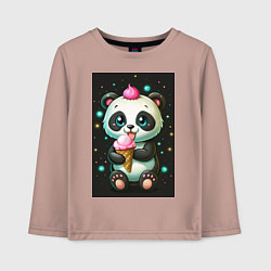 Лонгслив хлопковый детский Панда с мороженым, цвет: пыльно-розовый