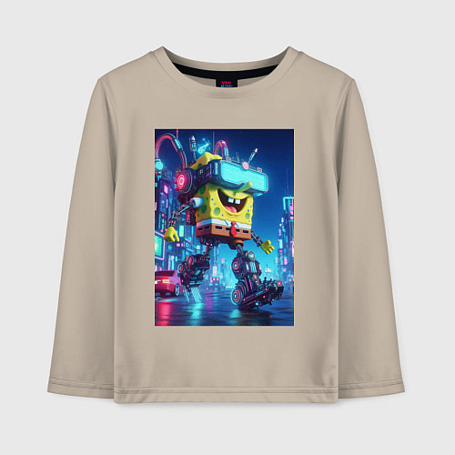 Детский лонгслив Cyber Sponge Bob - neon glow fantasy / Миндальный – фото 1