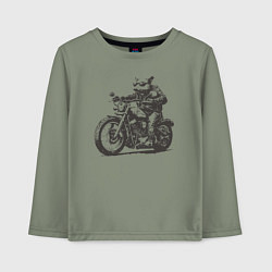 Лонгслив хлопковый детский Опоссум на мотоцикле как байкер на чоппере, цвет: авокадо