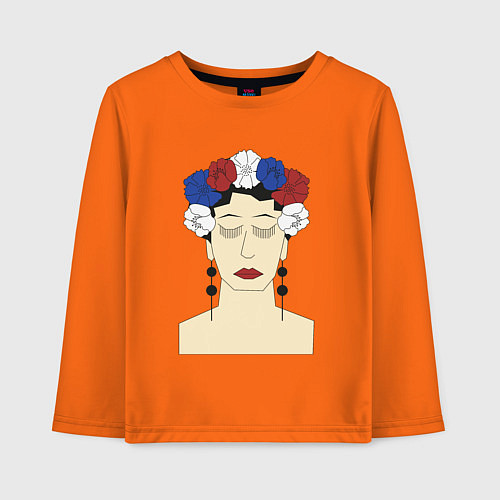 Детский лонгслив Женский портрет: девушка в венке триколор / Оранжевый – фото 1