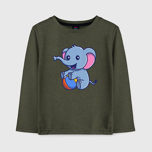 Детский лонгслив Слон играет в мяч / Меланж-хаки – фото 1
