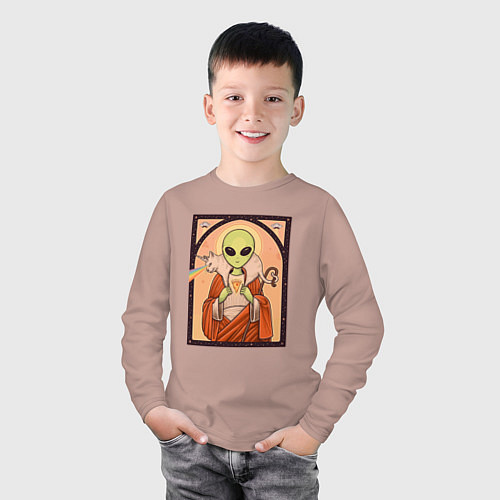 Детский лонгслив Пришелец и кот-единорог / Пыльно-розовый – фото 3