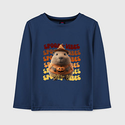 Лонгслив хлопковый детский Spooky vibes - жуткий вайб, цвет: тёмно-синий