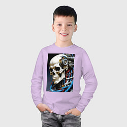 Лонгслив хлопковый детский Кибер череп - нейроарт фантазия, цвет: лаванда — фото 2