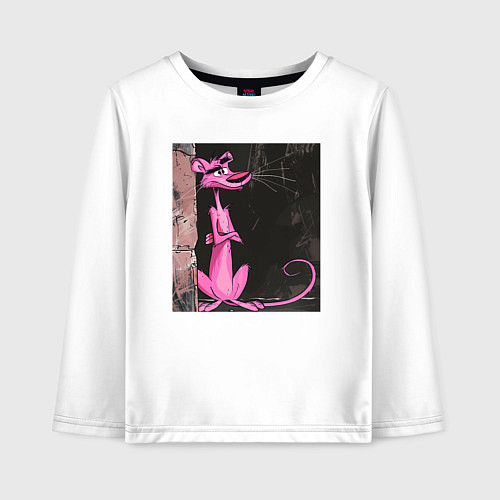Детский лонгслив Розовая пантера у стены / Белый – фото 1