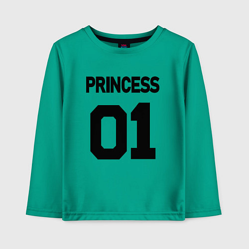 Детский лонгслив Футбольная черная надпись: 01 принцесса / Зеленый – фото 1