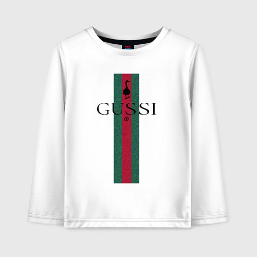 Детский лонгслив Гусси - полосы, надпись / Белый – фото 1