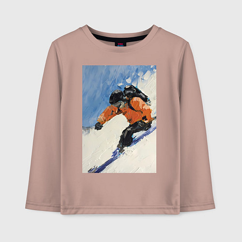 Детский лонгслив Горнолыжный спорт спуск - живопись маслом / Пыльно-розовый – фото 1