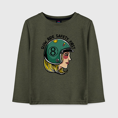 Детский лонгслив Безопасность - медленная езда / Меланж-хаки – фото 1