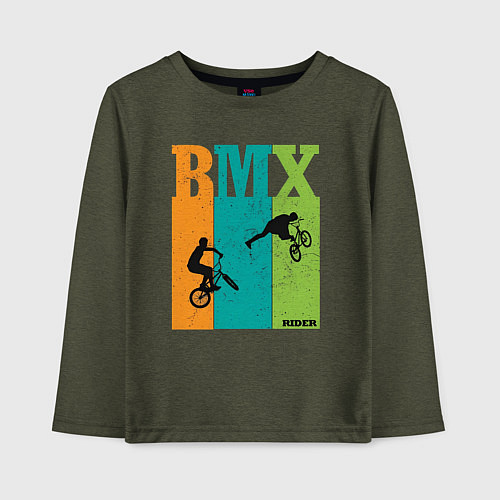 Детский лонгслив BMX велосипед / Меланж-хаки – фото 1