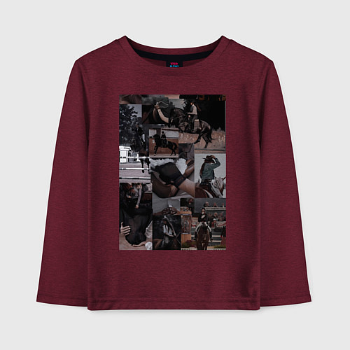 Детский лонгслив Конный спорт коллаж / Меланж-бордовый – фото 1
