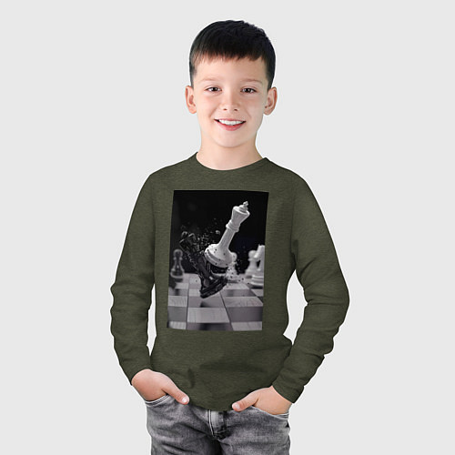 Детский лонгслив Шахматы эстетика / Меланж-хаки – фото 3