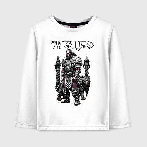 Детский лонгслив Кельтский узор - бог Велес с медведем / Белый – фото 1