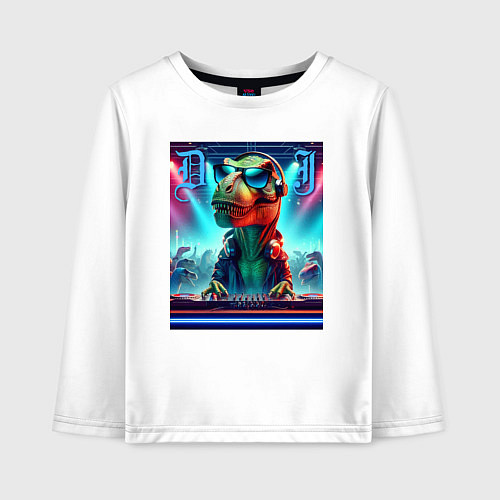 Детский лонгслив Cool tyrannosaur DJ - ai art / Белый – фото 1