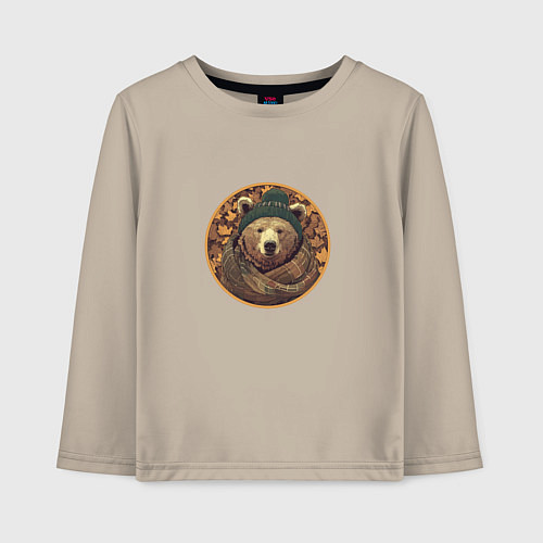 Детский лонгслив Лого осеннего медведя / Миндальный – фото 1