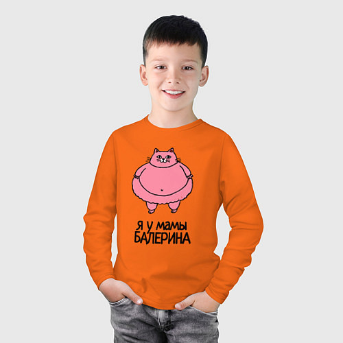 Детский лонгслив Я у мамы балерина - толстая кошечка / Оранжевый – фото 3